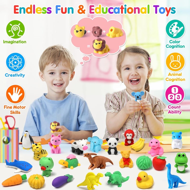 Palmatte 40PCS Mini Animal Erasers Kids Prizes Treasure Box Toys Classroom Rewards Desk Pets Pencil Erasers Bulk Cute School Supplies Kids Party Favors Goodie Bag Stocking Stuffers Easter Egg Fillers - Image 5